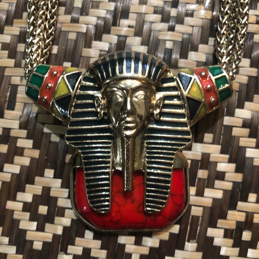 Egyptian revival king tut look unique necklace enamel and chains - Picture 3 of 8